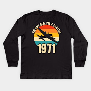 Aircraft Pilot born 1971 50th Birthday Gift Airplane Plane B-17 Bomber Kids Long Sleeve T-Shirt